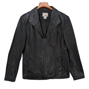 Vtg East 5th Leather Jacket Womens Black Full Zip Lined Pockets Size M